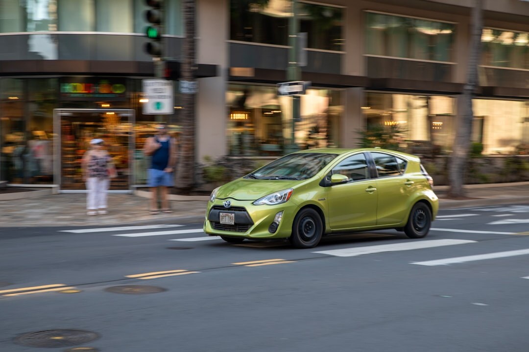 Compact hatchback parked on a city street