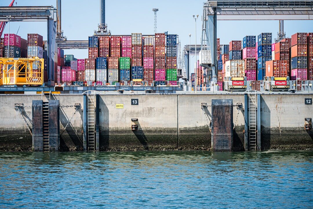 Shipping containers at a port terminal
